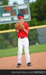Nervous little league baseball player.