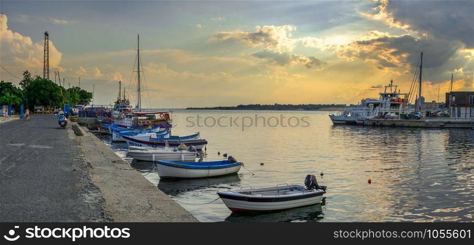 Nesebar, Bulgaria ? 07.09.2019. Yacht and pleasure boat parking in Nesebar, Bulgaria, on a sunny summer day. Marina in the resort of Nesebar, Bulgaria