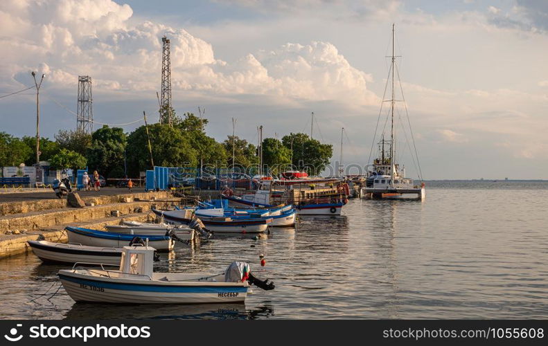 Nesebar, Bulgaria ? 07.09.2019. Yacht and pleasure boat parking in Nesebar, Bulgaria, on a sunny summer day. Marina in the resort of Nesebar, Bulgaria