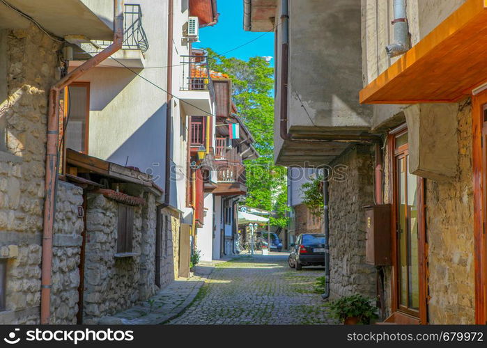 Nesebar, Bulgaria - May 29, 2019: Nesebar (Often Transcribed As Nessebar) Is An Ancient City And One Of The Major Seaside Resorts On The Bulgarian Black Sea Coast, Located In Burgas Province.