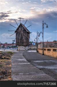 Nessebar, Bulgaria ? 07.10.2019. Old windmill on the way to the ancient city of Nessebar in Bulgaria. Old windmill in Nessebar, Bulgaria