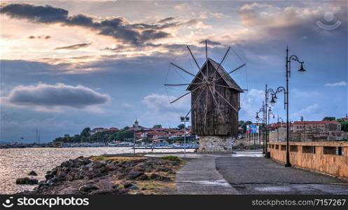 Nessebar, Bulgaria ? 07.10.2019. Old windmill on the way to the ancient city of Nessebar in Bulgaria. Old windmill in Nessebar, Bulgaria