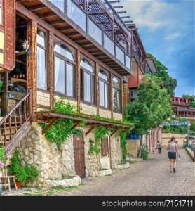 Nessebar, Bulgaria ? 07.10.2019. Restaurants and bars on the promenade of the old town of Nessebar, Bulgaria. Restaurants by the sea in Nessebar, Bulgaria