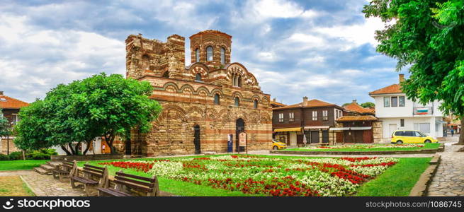 Nessebar, Bulgaria ? 07.10.2019. The Church of Christ Pantocrator in the old town of Nessebar, Bulgaria, on a cloudy summer morning. Pantocrator Church in Nessebar, Bulgaria