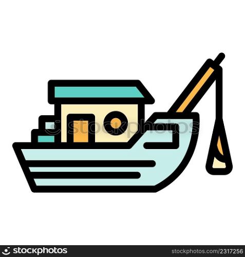 Net fishing ship icon. Outline net fishing ship vector icon color flat isolated. Net fishing ship icon color outline vector