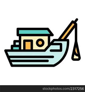 Net fishing ship icon. Outline net fishing ship vector icon color flat isolated. Net fishing ship icon color outline vector