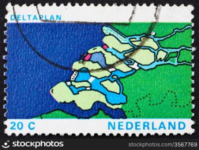 NETHERLANDS - CIRCA 1972: a stamp printed in the Netherlands shows Map of Delta, Delta Plan Project to shorten the Coastline, circa 1972