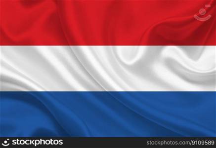 Netherlands country flag on wavy silk fabric background panorama - illustration. Netherlands country flag on wavy silk fabric background panorama