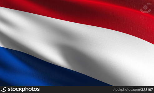 Netherlands national flag blowing in the wind isolated. Official patriotic abstract design. 3D rendering illustration of waving sign symbol.