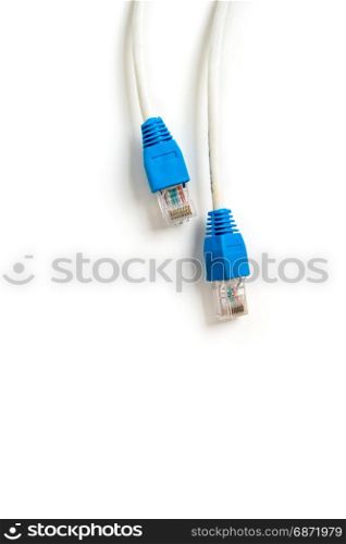 Network cable with RJ 45 connector on white background