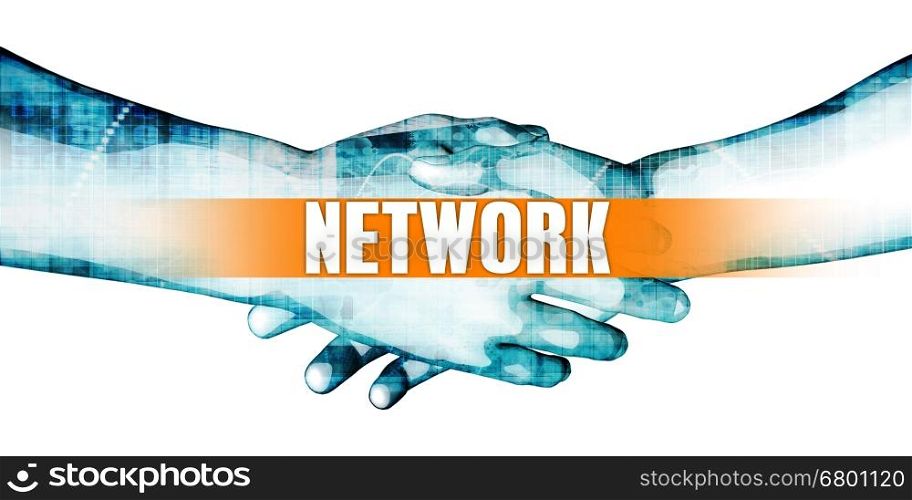 Network Concept with Businessmen Handshake on White Background. Network
