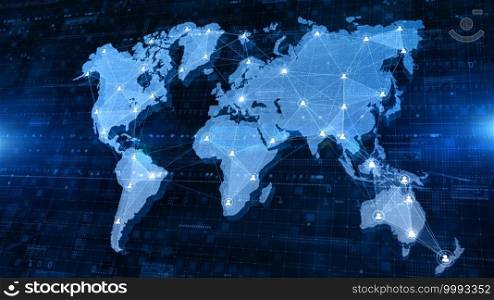 Network connection structure, World map with user icon people, Global communication concept, Technology digital abstract background, 3d rendering