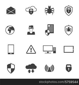 Network security safe information computing technology icons set black isolated vector illustration