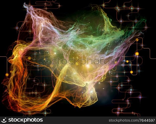 Networking Randomness series. Interplay of organic fractal geometry, network lines and lights on the subject of modern technology and scientific research.