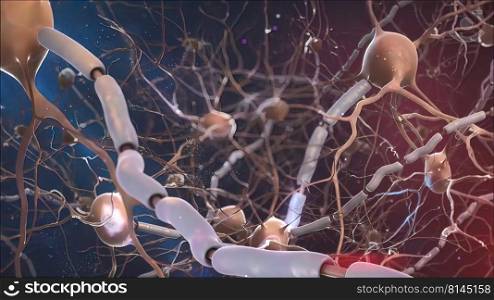 neurobiology, nervous system cells 3d medical 3d illustration. neurobiology, nervous system cells