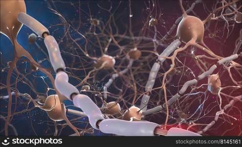 neurobiology, nervous system cells 3d medical 3d illustration. neurobiology, nervous system cells