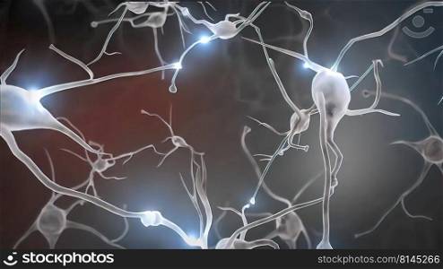 Neuron and synapses 3d , medical illustration.. Neuron and synapses medical illustration.
