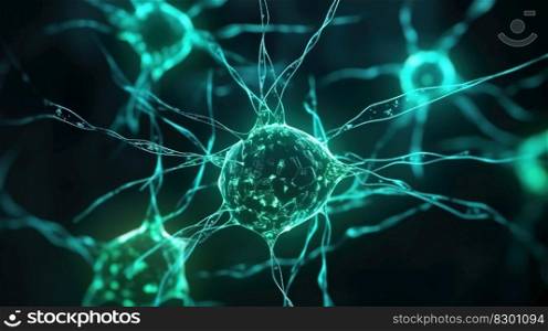 Neurons and Synapses Sending Signals in Glowing Network. Generative AI