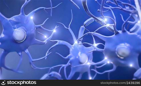 Neurons are the fundamental units of the brain and nervous system 3D illustration. Neurons are the fundamental units of the brain and nervous system