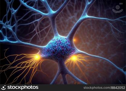 Neurons, brain cells, neural network concept.  illustration created by generative AI