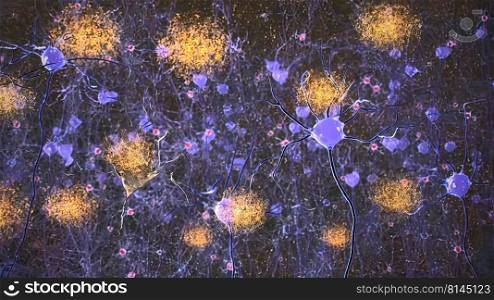 Neurons in action. electrical impulses between neuronal connections 3d illustration. Neurons in action. electrical impulses between neuronal connections