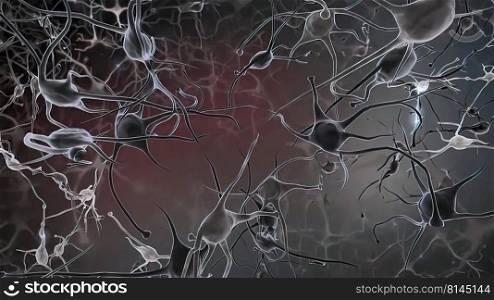 Neurons, Neural Connections, Signal Transmission By Neurons 3d illustration. Neural Brain Activity synapse network 3D