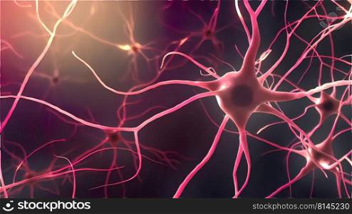 Neurons, Neural Connections, Signal Transmission By Neurons 3d illustration. Neurons, Neural Connections, Signal Transmission