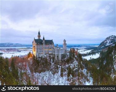 Neuschwanstein castle in Bavaria, Germany at winter time