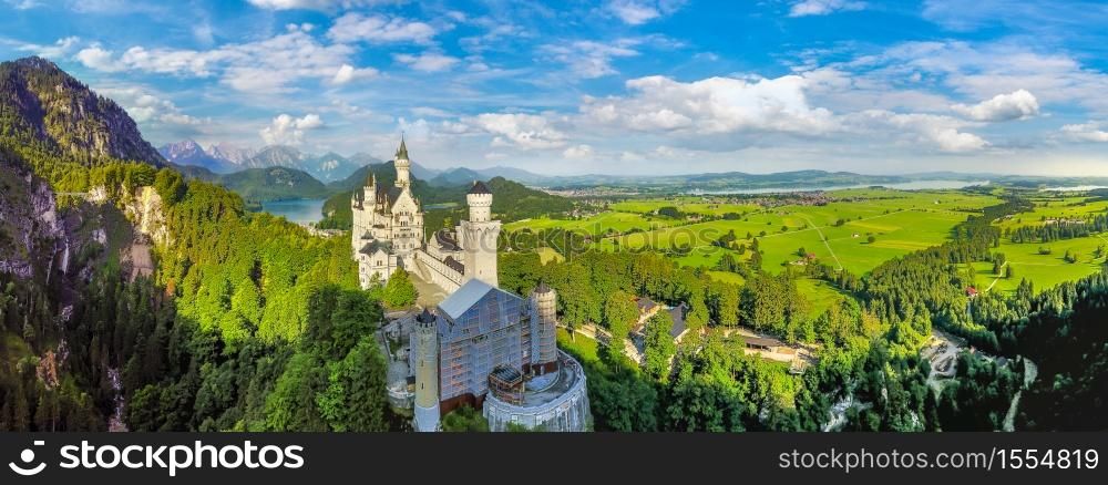 Neuschwanstein Castle in Fussen, Bavaria, Germany in a beautiful summer day