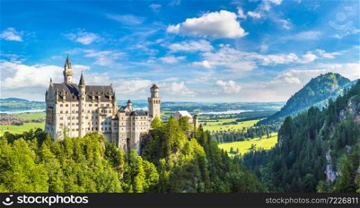 Neuschwanstein Castle in Fussen, Bavaria, Germany in a beautiful summer day
