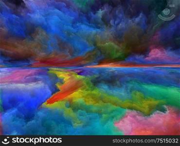 Neverland landscape. Perspective Paint series. Background design of clouds, colors, lights and horizon line on the subject of illustration, painting, creativity and imagination