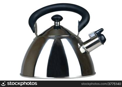 New and brilliant metal teapot on a white background
