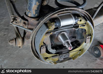New brake pads and cylinder brake drum