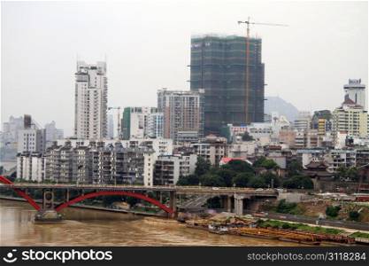 New bridge and buildings in Luzhou, China