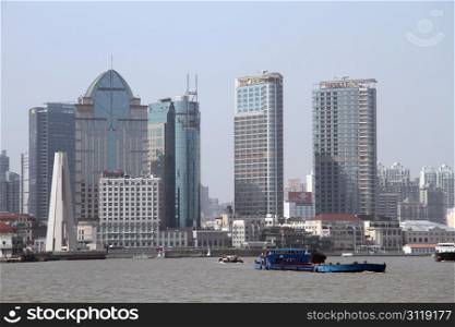 New buildings on the river Huangpu in Shanghai, China