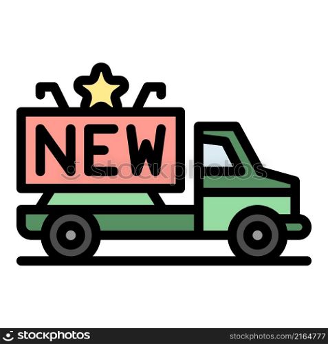 New campaign truck icon. Outline new campaign truck vector icon color flat isolated. New campaign truck icon color outline vector