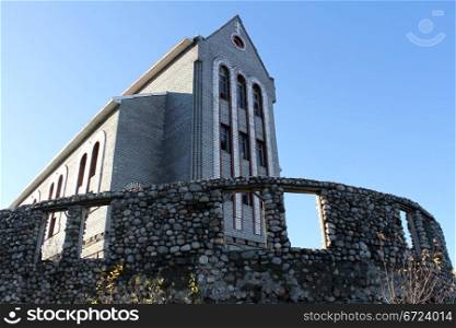 New christian church on the hill in Murmansk, Russia