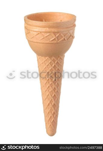 New clean blank ice cream waffle cone tilted isolated on white background