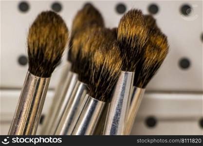 New clean paint brushes in the store for artists. Drawing tools.. New clean paint brushes in the store for artists. Drawing tools