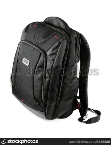 New closed black backpack isolated on white