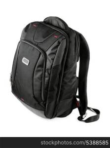 New closed black backpack isolated on white