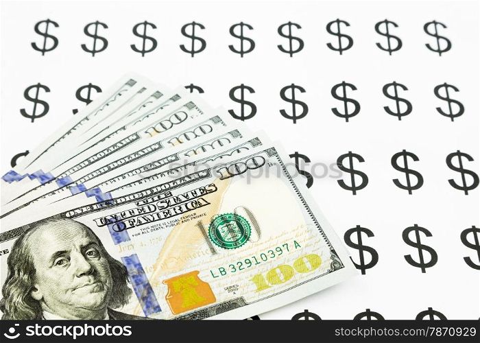 new edition 100 dollar banknotes and dollar sign, currency and money for business concept