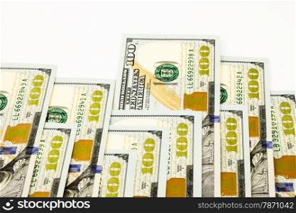 new edition 100 dollar banknotes, money and currency for bonus and dividend concept