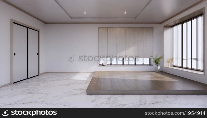 New - Empty room, modern japanese wooden interior, vintage - tropical style .3d rendering