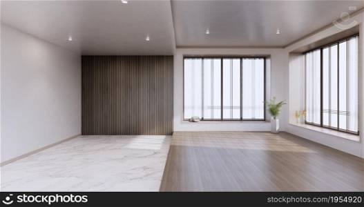 New - Empty room, modern japanese wooden interior, vintage - tropical style .3d rendering
