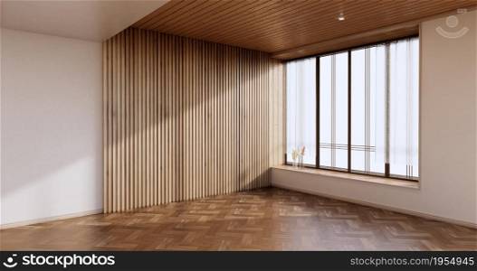 New - Empty room, modern japanese wooden interior, vintage - tropical style .3d rendering