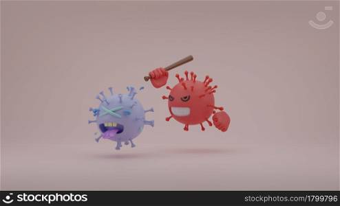 New evolve delta variant Coronavirus hit or beat the original COVID-19 virus by baseball bat 3D rendering illustration