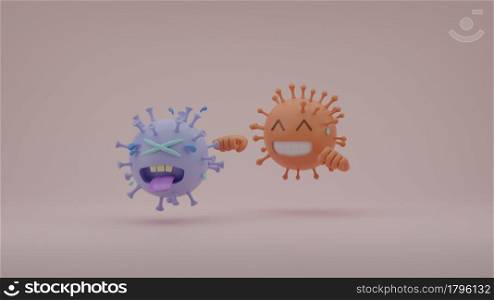 New evolve delta variant Coronavirus punch and beat the original COVID-19 virus 3D rendering illustration