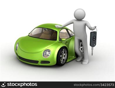 New green car (3d isolated micromachines on white background series)