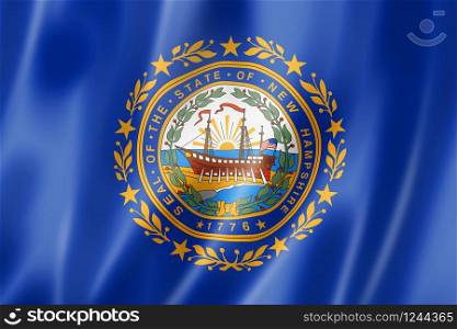 New Hampshire flag, united states waving banner collection. 3D illustration. New Hampshire flag, USA